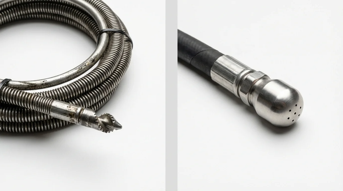 Drain snake cable and hydro jetting nozzle used for drain cleaning in Scandia, MN